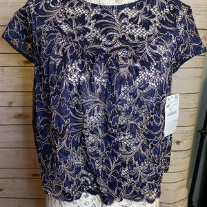 NWT Zara Navy Blue Lace Top